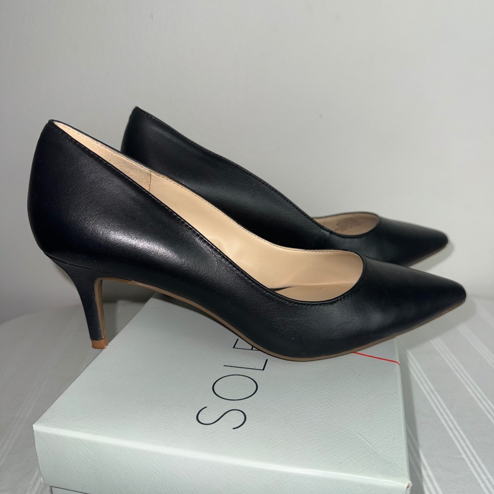 Sole Society SO-ELVERNA Black Eco Silky Nappa Pointed Toe Kitten Heels 8.5M